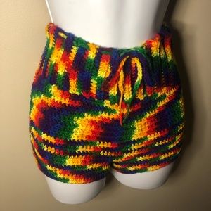 Shattered Rainbow Handmade Crochet High Waist Booty Shorts Size S/M